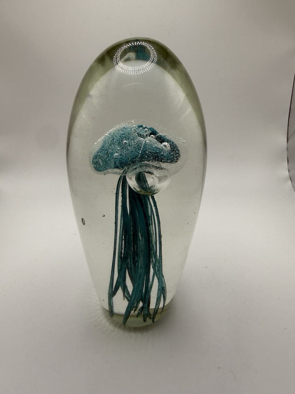 Vtg Handblown Glass Teal Jellyfish 7.5" Paperweight Figurine Sea Ocean Nautical
